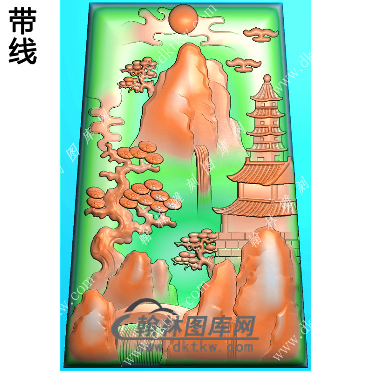 玉雕梯形山水挂件带线精雕图（SSG-417)展示