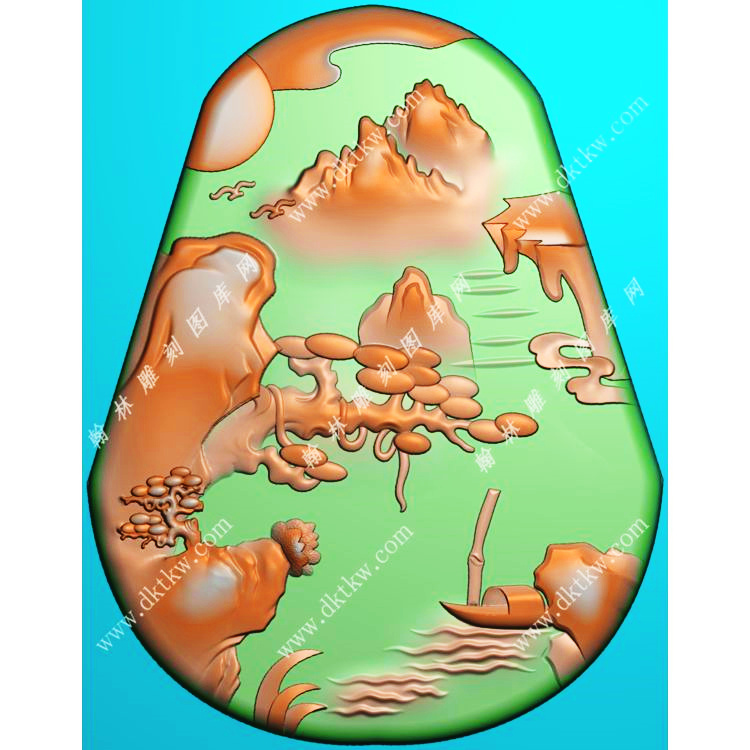 玉雕梯形山水挂件带线精雕图（SSG-482)展示