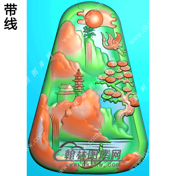 玉雕梯形山水人物挂件带线精雕图（SSG-313)展示