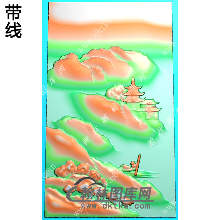 玉雕梯形山水人物划船挂件带线精雕图（SSG-430)展示