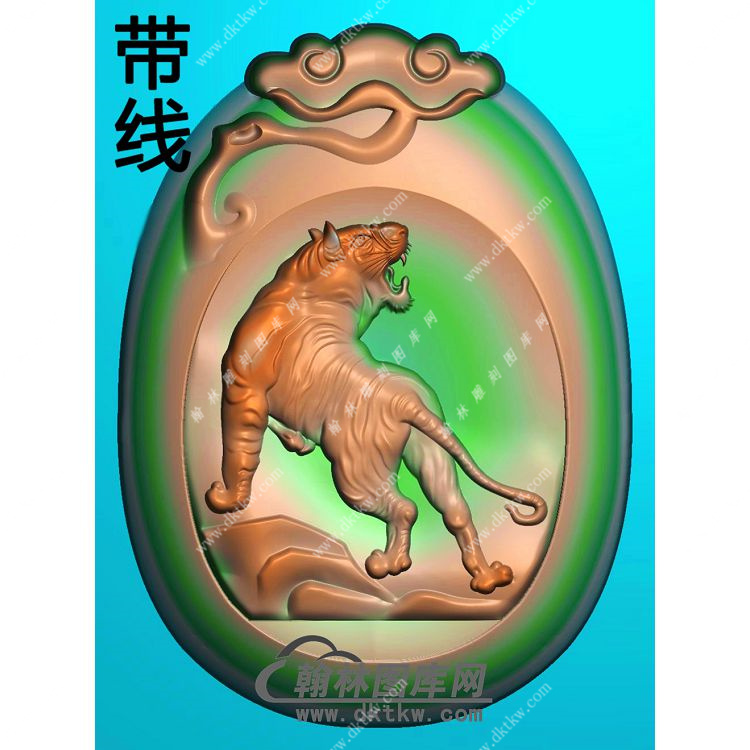 灵芝牌头老虎挂件带线精雕图（GH-105）展示