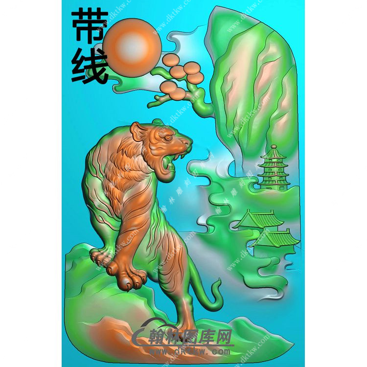 玉雕上山老虎挂件带线精雕图（GH-118）展示