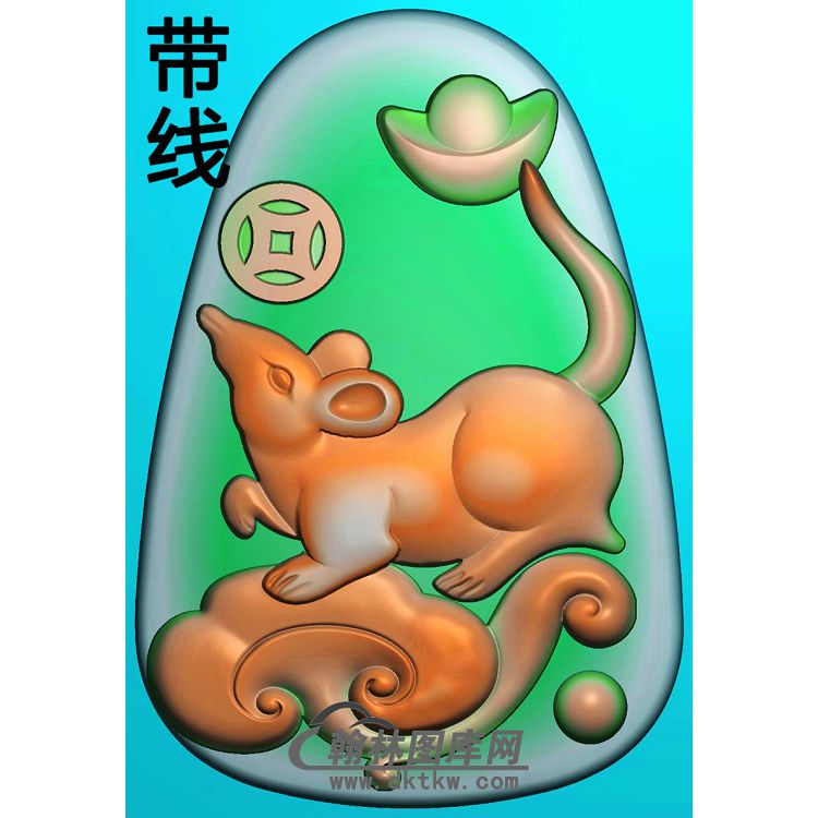 铜钱如意灵芝元宝老鼠挂件带线精雕图（GS-052）展示