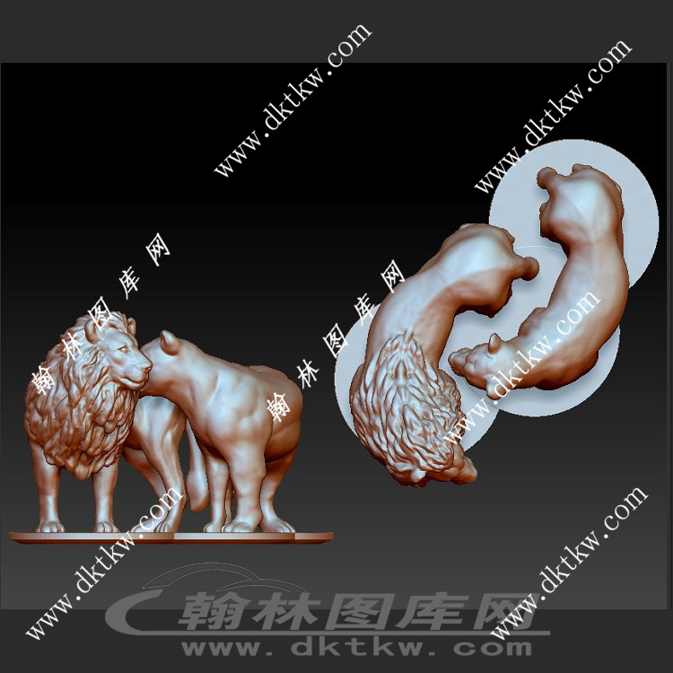 狮子和母狮立体圆雕图（SKT-811）展示