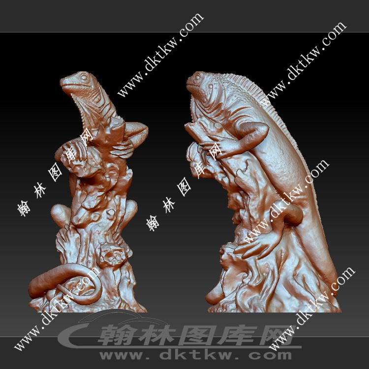蜥蜴雕塑立体圆雕图（DWG-095）展示