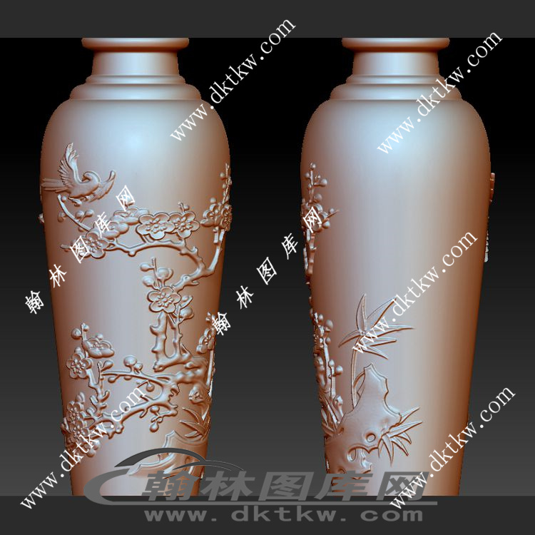 小鸟梅花 花瓶立体圆雕图（SKT-504）展示