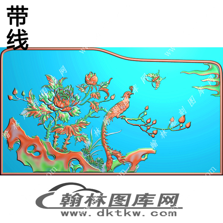山水牡丹床头柜屏板精雕图（EDG-095）展示
