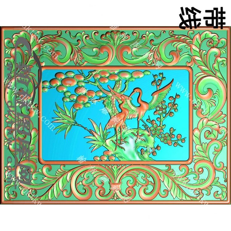 洋花床高拼背板鹤精雕图（EDG-104）展示