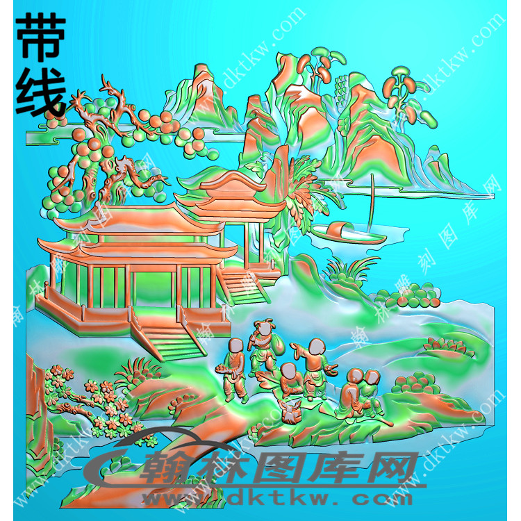 百子顶箱柜上门板精雕图（EDG-369）展示