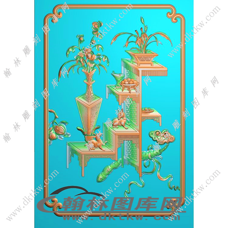 博古顶箱柜灵芝仙兔精雕图（EDG-381）展示