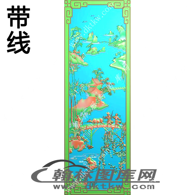 山水顶箱柜大门板耕地精雕图（RNG-579）展示