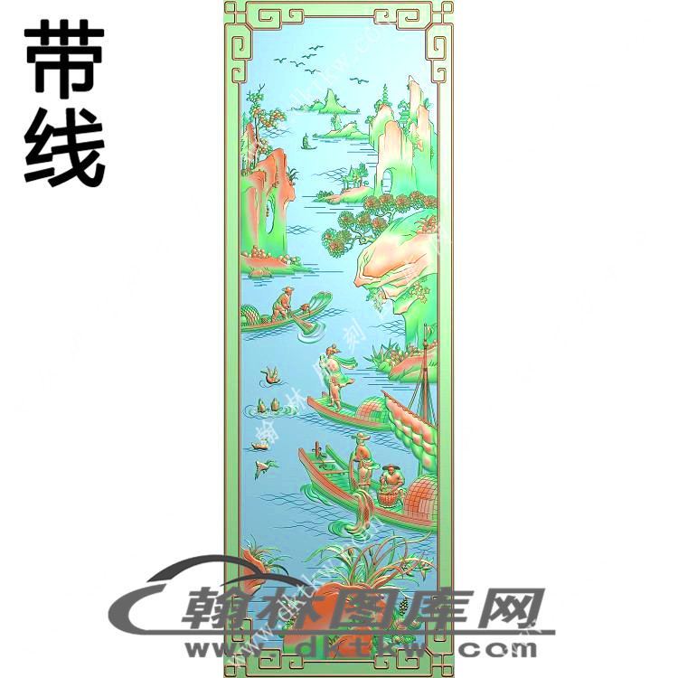 山水顶箱柜大门板鱼精雕图（RNG-580）展示