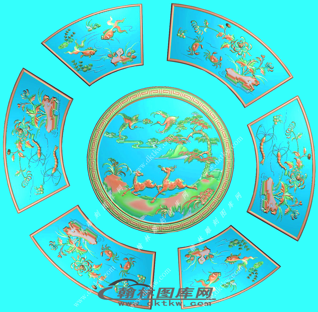 花鸟鹿圆餐台精雕图（EDG-1196）展示