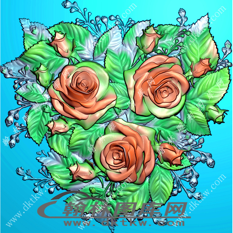 三朵玫瑰花精雕图（XJD-674）展示
