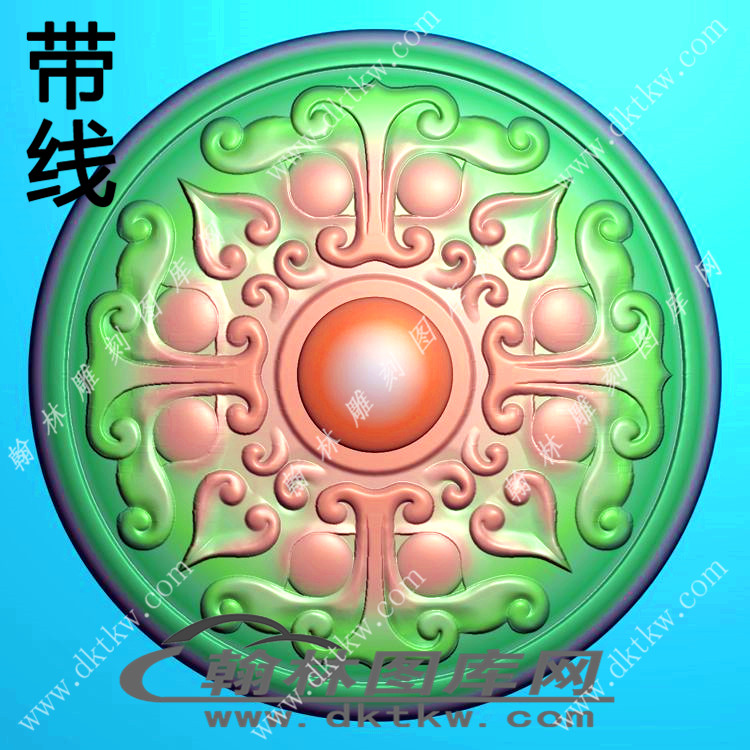 四方兽头璧鼓面带珠子精雕图（XJD-259）展示