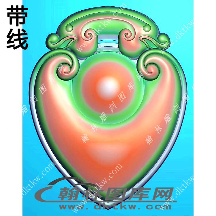 爱心水滴形如意平安锁挂件精雕图（XJD-396）展示