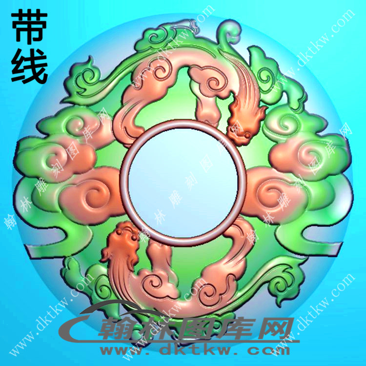 双壁戏珠挂件精雕图（XJD-443）展示