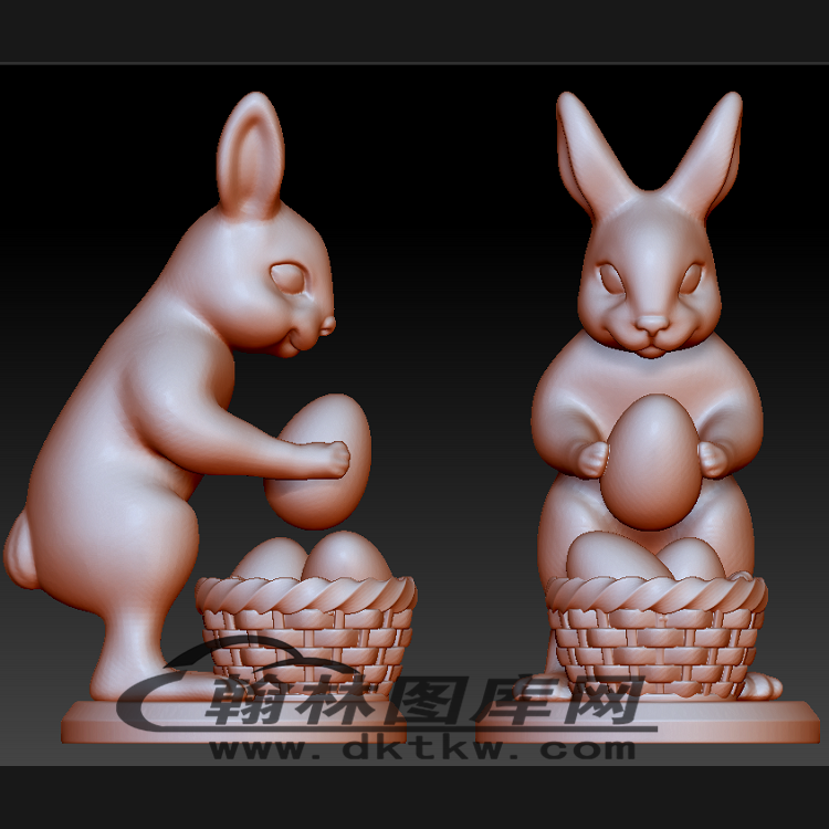 站立鸡蛋篮子兔子立体圆雕图（BLG-256）展示