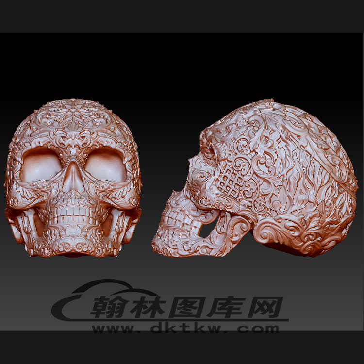 花纹骷髅头立体圆雕图（BLG-347）展示