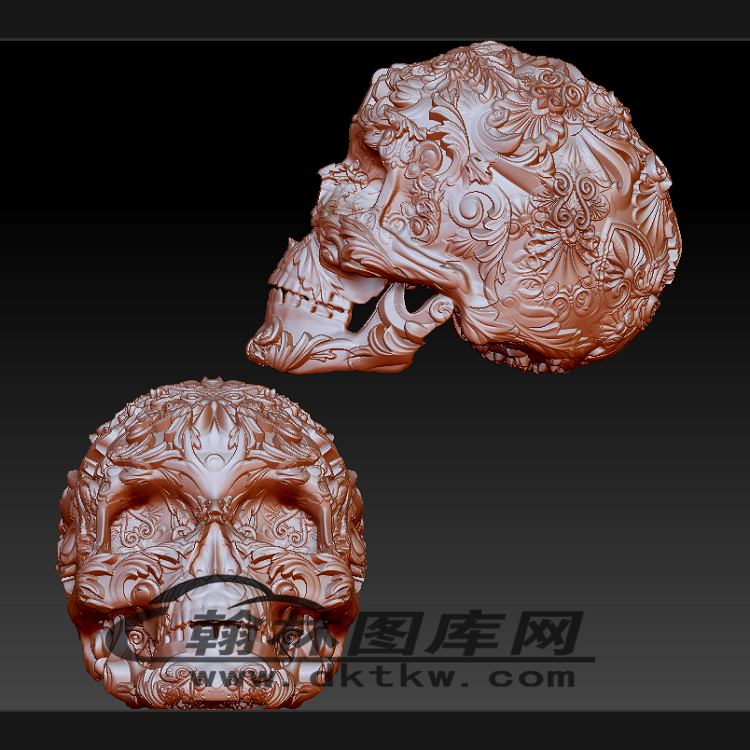 花纹骷髅头立体圆雕图（BLG-348）展示