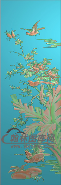 花鸟 公鸡 母鸡觅食 梅花 芭蕉喜鹊挂屏(HNQ-51).jpg