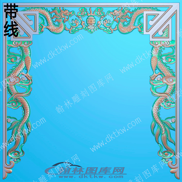 佛龛神台灵位双龙戏珠顶花挂落带拐角带线精雕图灰度图(JDFK-017).jpg
