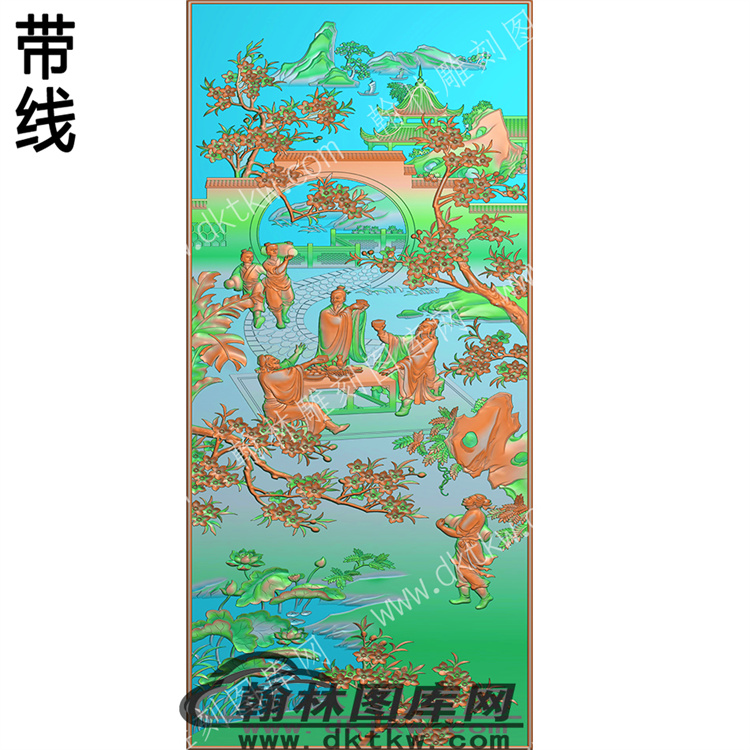 山水花树庭院精雕图 三国演义 刘关张桃园三结义（SSRW-130） .jpg