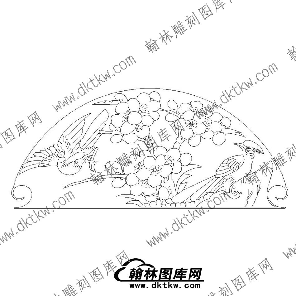 34墓碑碑头花鸟梅花文泰矢量线稿(MBBT-008).jpg