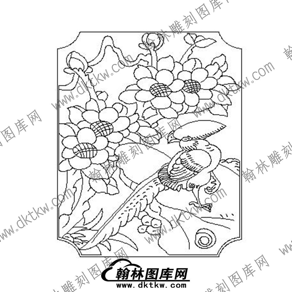 墓碑碑板花鸟文泰矢量线稿032(MBBB-040.jpg