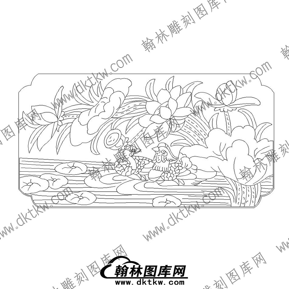 墓碑碑板花鸟鸳鸯文泰矢量线稿013(MBBB-044.jpg