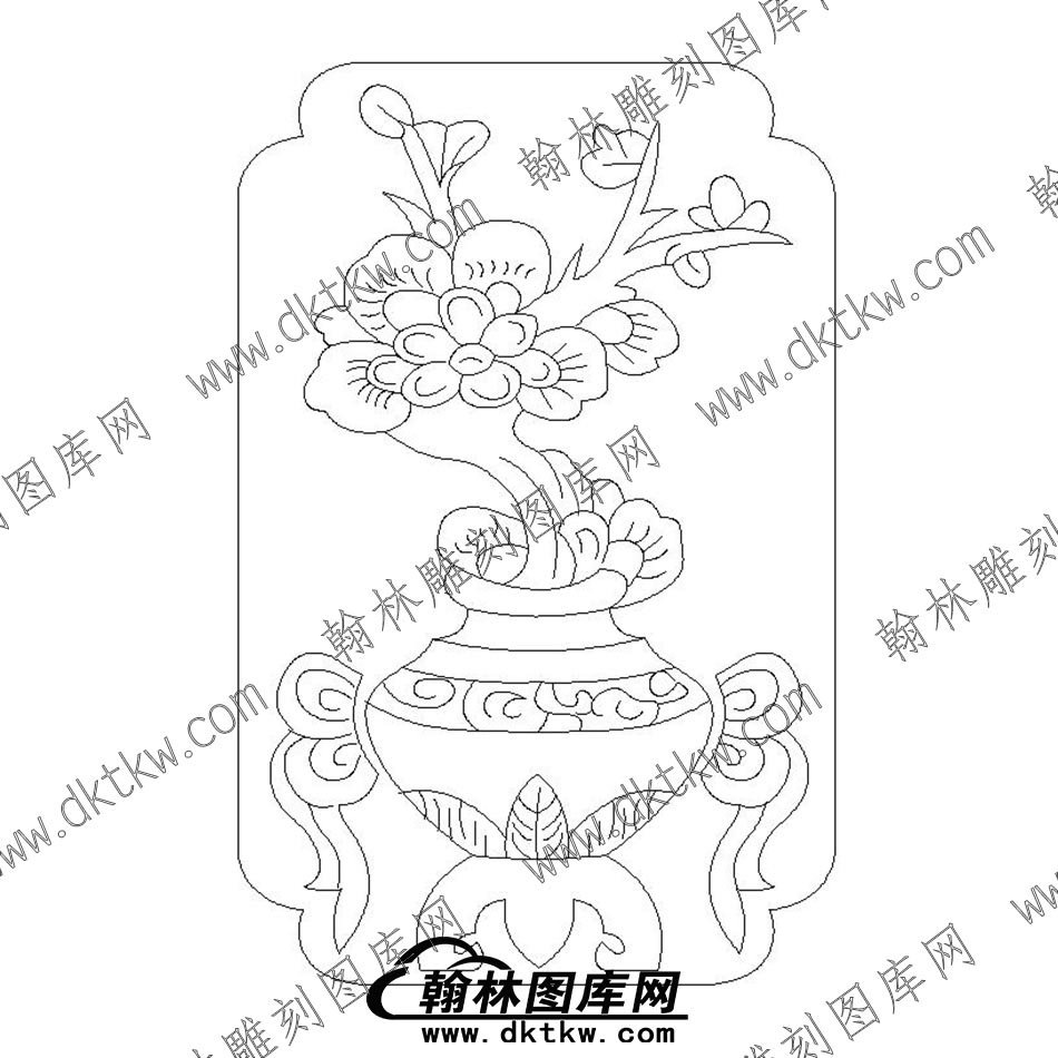 墓碑碑板梅花花盆文泰矢量线稿019(MBBB-058.jpg