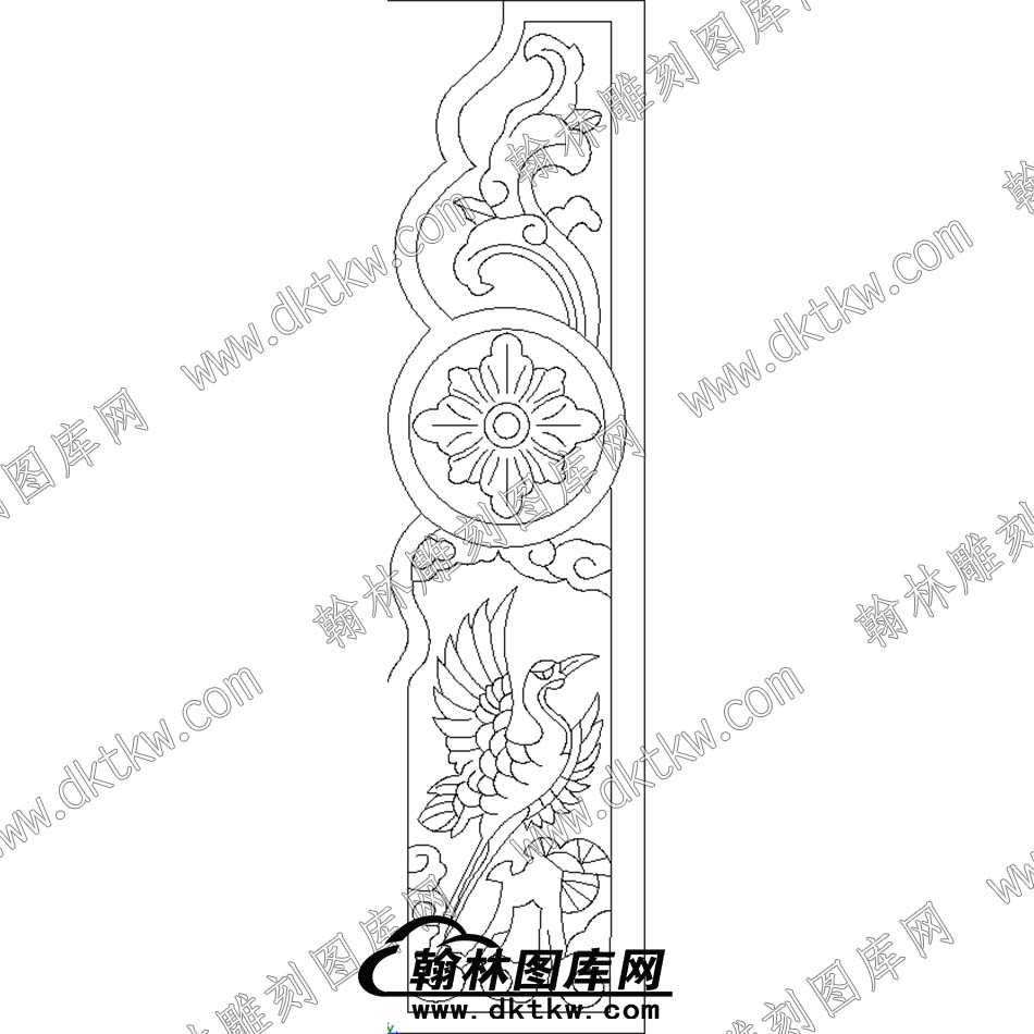 墓碑抱鼓耳朵凤鹤花草线雕图(MBBG-625).jpg