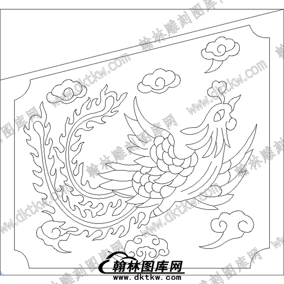 墓碑抱鼓耳朵凤祥云线雕图(MBBG-623).jpg