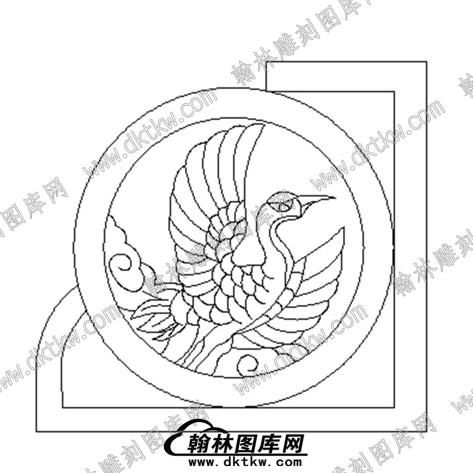 墓碑抱鼓耳朵鹤线雕图(MBBG-647).jpg