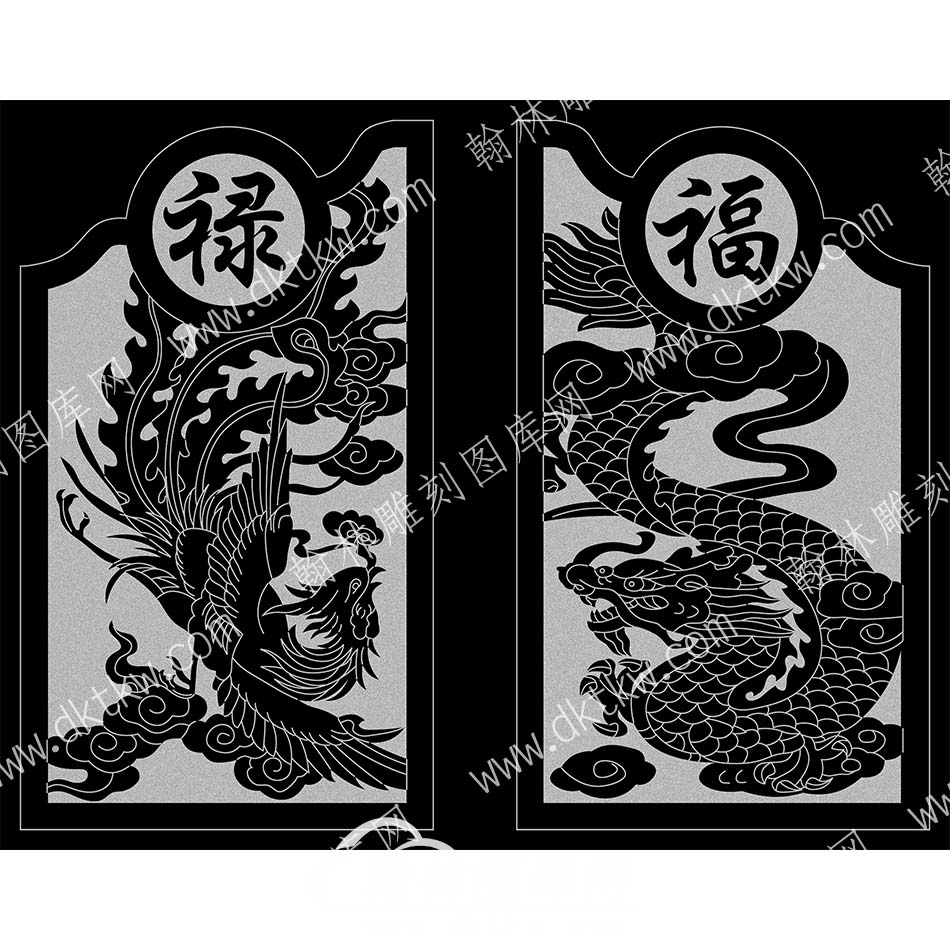墓碑抱鼓耳朵龙凤福禄对线雕图(MBBG-705).jpg