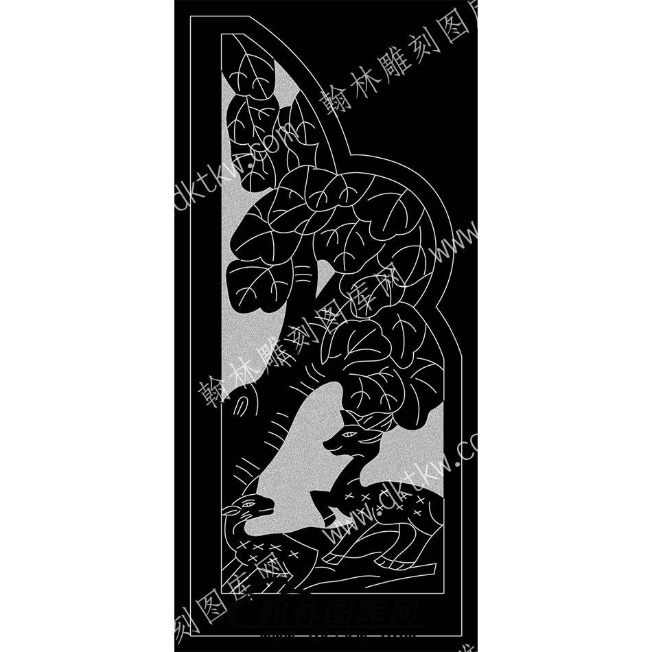 墓碑抱鼓耳朵鹿树木线雕图(MBBG-711).jpg