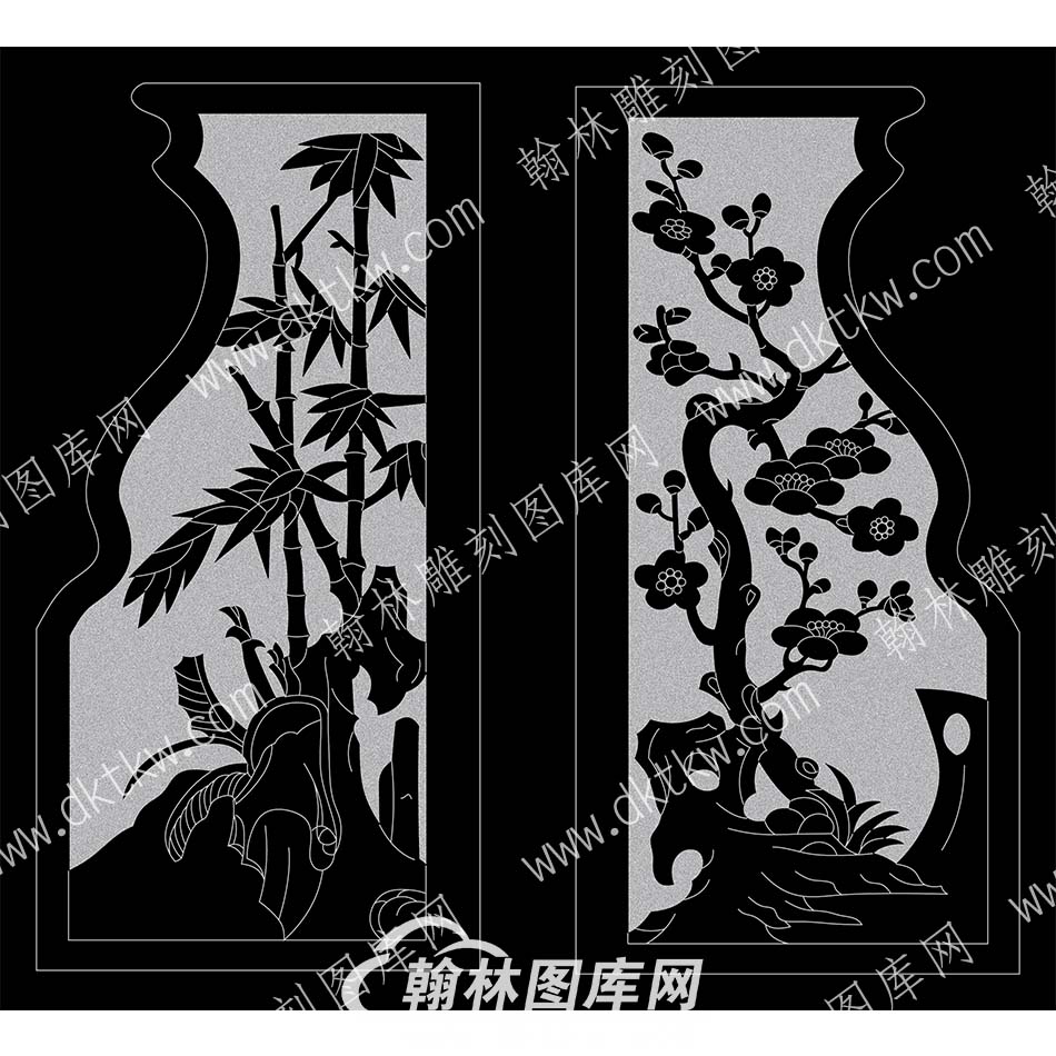 墓碑抱鼓耳朵梅花竹子线雕图(MBBG-719).jpg