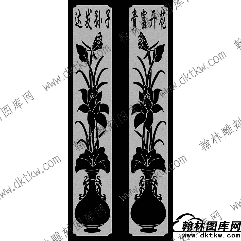 墓碑碑板立柱花开富贵子孙发达莲花花瓶线雕图（MBLZ-054）.jpg