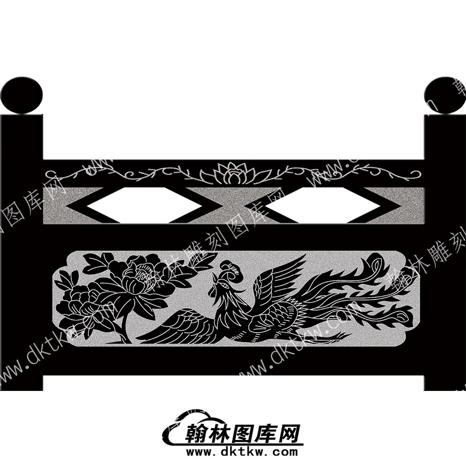 墓碑栏板凤凰花鸟线雕图（MBLB-488）.jpg