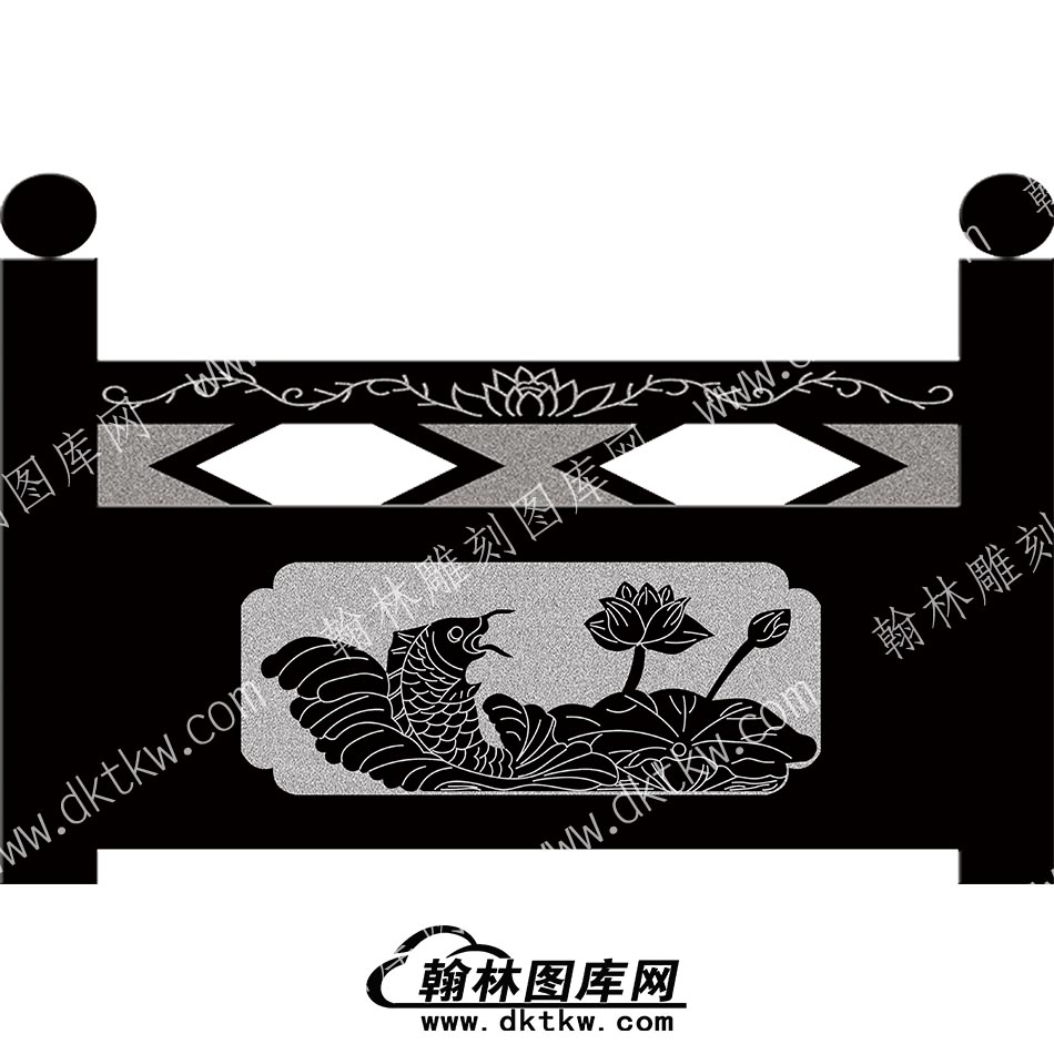 墓碑栏板鲤鱼荷花莲线雕图（MBLB-362）.jpg