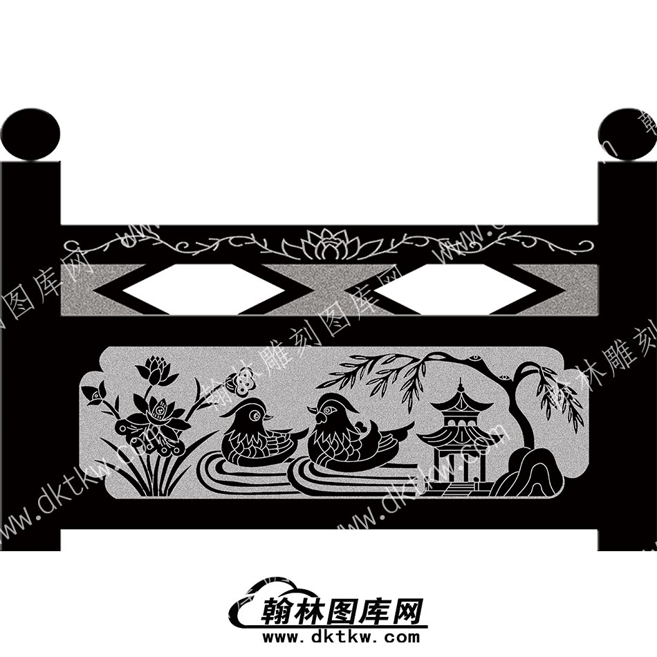 墓碑栏板鸳鸯建筑线雕图（MBLB-486）.jpg