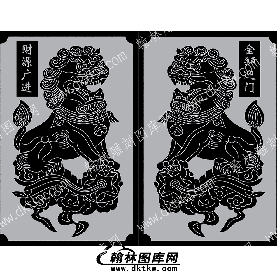 墓碑碑板狮子踏祥云财源广进金狮迎门线雕图矢量图（MBXD-348）.jpg