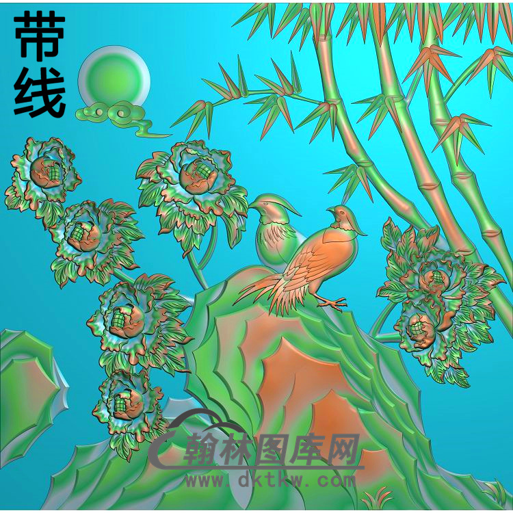 牡丹花鸟精雕图（MD-550).jpg