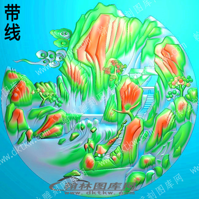 山水专区 圆形山水砖雕带线精雕图(ZSJD-0129).jpg