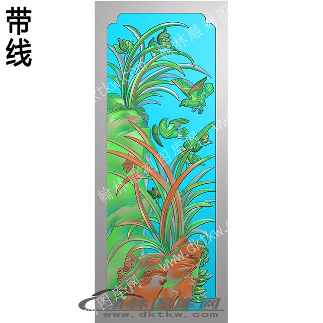 植物花鸟 兰花鸟带线精雕图(ZSJD-0528).jpg