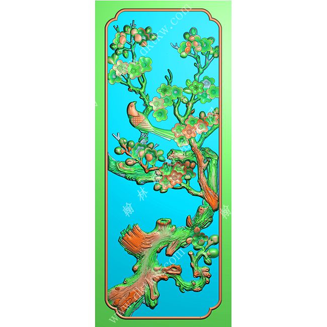 植物花鸟 喜上枝头 喜鹊 梅花带线精雕图(ZSJD-0533).jpg