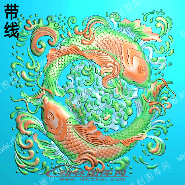 中式精雕图 双鱼戏水带线精雕图(ZSQT-0705).jpg