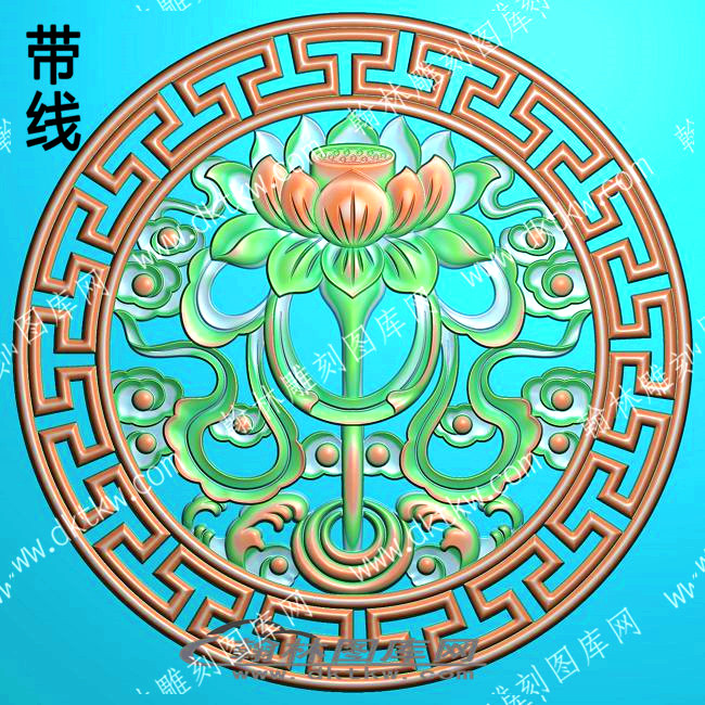藏式八宝圆形莲花祥云带线精雕图（ZSBB-05-11).jpg