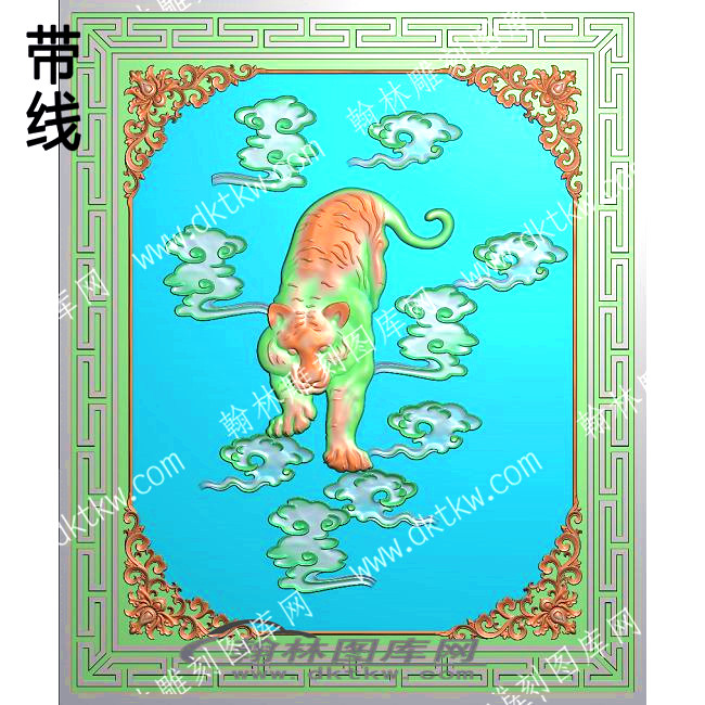 藏式动物老虎有角花带线精雕图(ZSDW-01-01).jpg