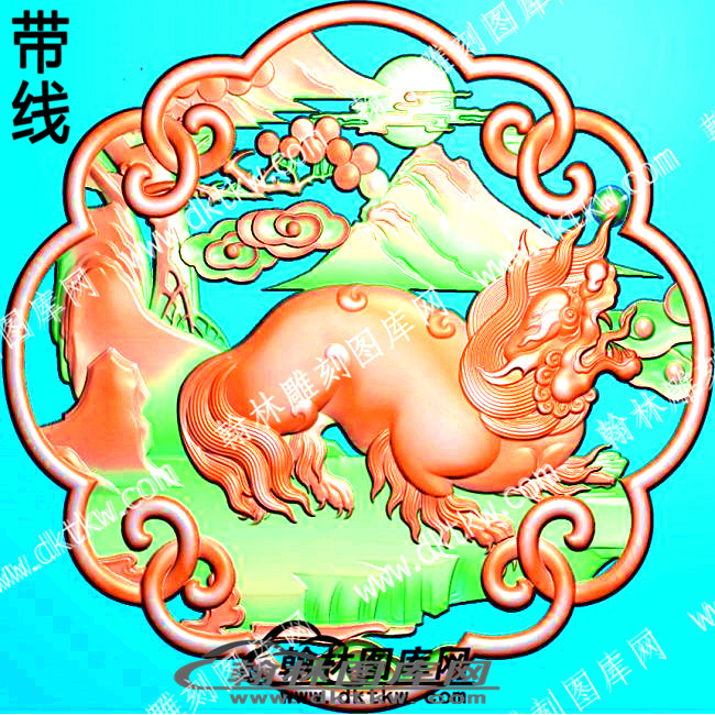 藏式动物挂件雪狮带线精雕图(ZSDW-03-01).jpg